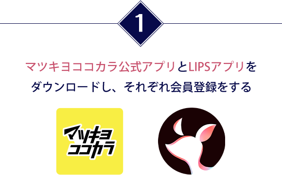 マツキヨココカラ公式アプリとLIPSアプリをダウンロードし、それぞれ会員登録をする
