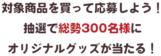 対象商品を買って応募しよう！抽選で総勢300名様にオリジナルグッズが当たる！
