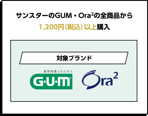 サンスターのGUM・Ora2の全商品から1,200（税込）以上購入　対象ブランド GUM Ora2