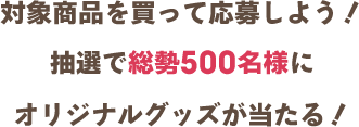 対象商品を買って応募しよう！抽選で総勢500名様にオリジナルグッズが当たる！