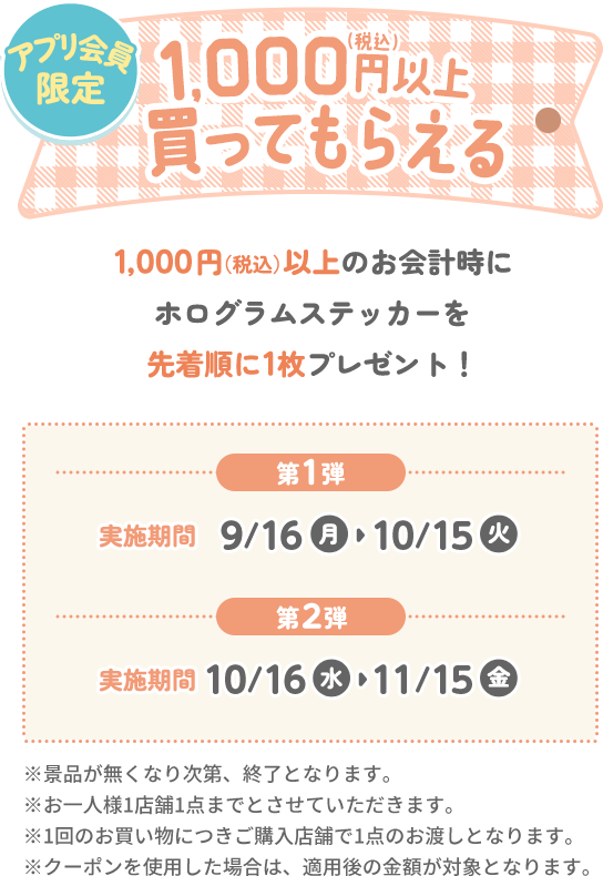 1,000円（税込）以上買ってもらえる